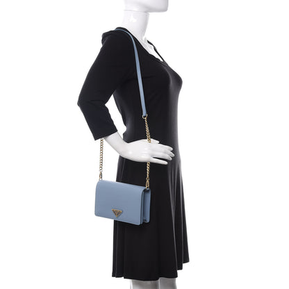 Prada Saffiano Soft Calf Bandoliera Chain Crossbody Bag Astrale 2 of 9