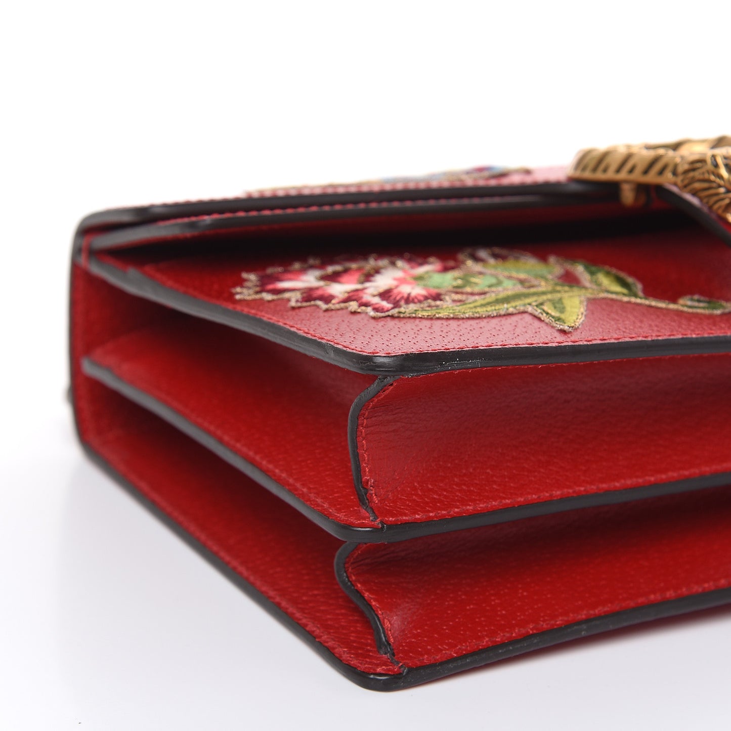 Calfskin Web Floral Embroidered Small Dionysus Shoulder Bag Hibiscus Red