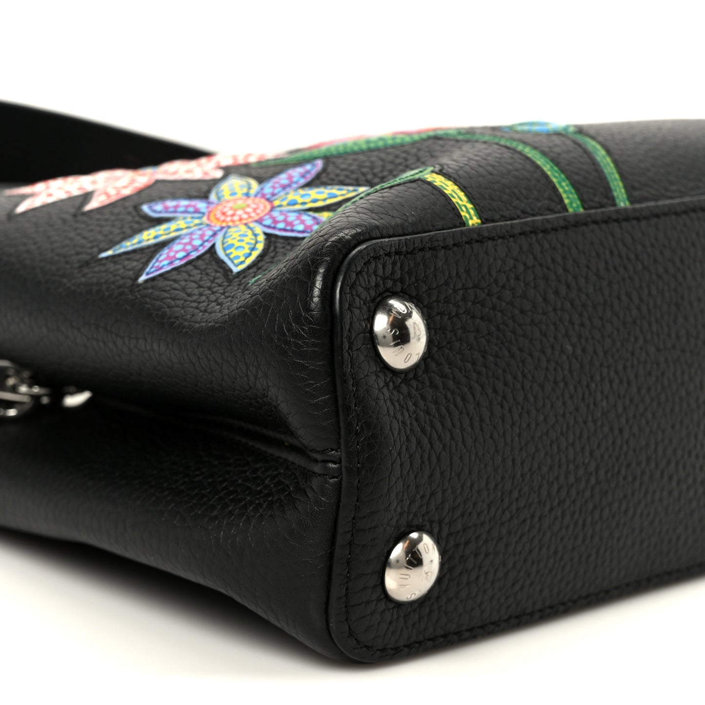 LV X YK Taurillon Inlaid Kusama Flowers Capucines BB Black
