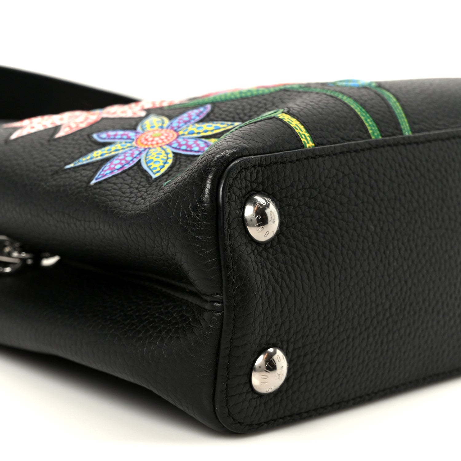Louis Vuitton LV X YK Taurillon Inlaid Kusama Flowers Capucines BB Black 8 of 9