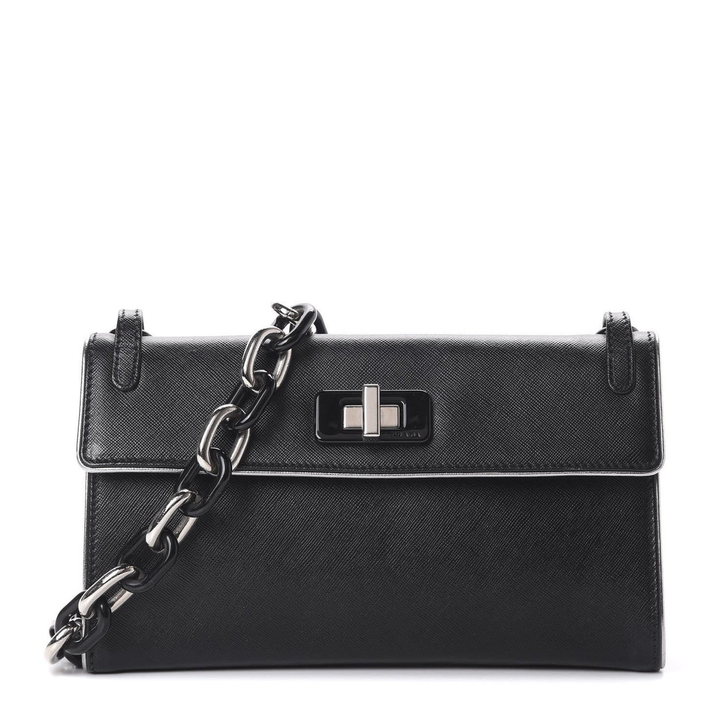 Saffiano Turnlock Chain Shoulder Bag Black