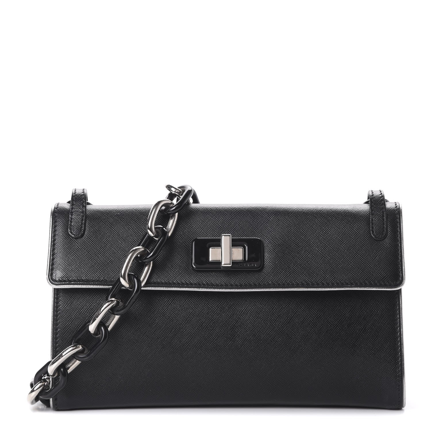 Prada Saffiano Turnlock Chain Shoulder Bag Black 1 of 12