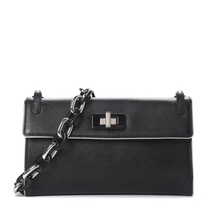 Prada Saffiano Turnlock Chain Shoulder Bag Black 1 of 12