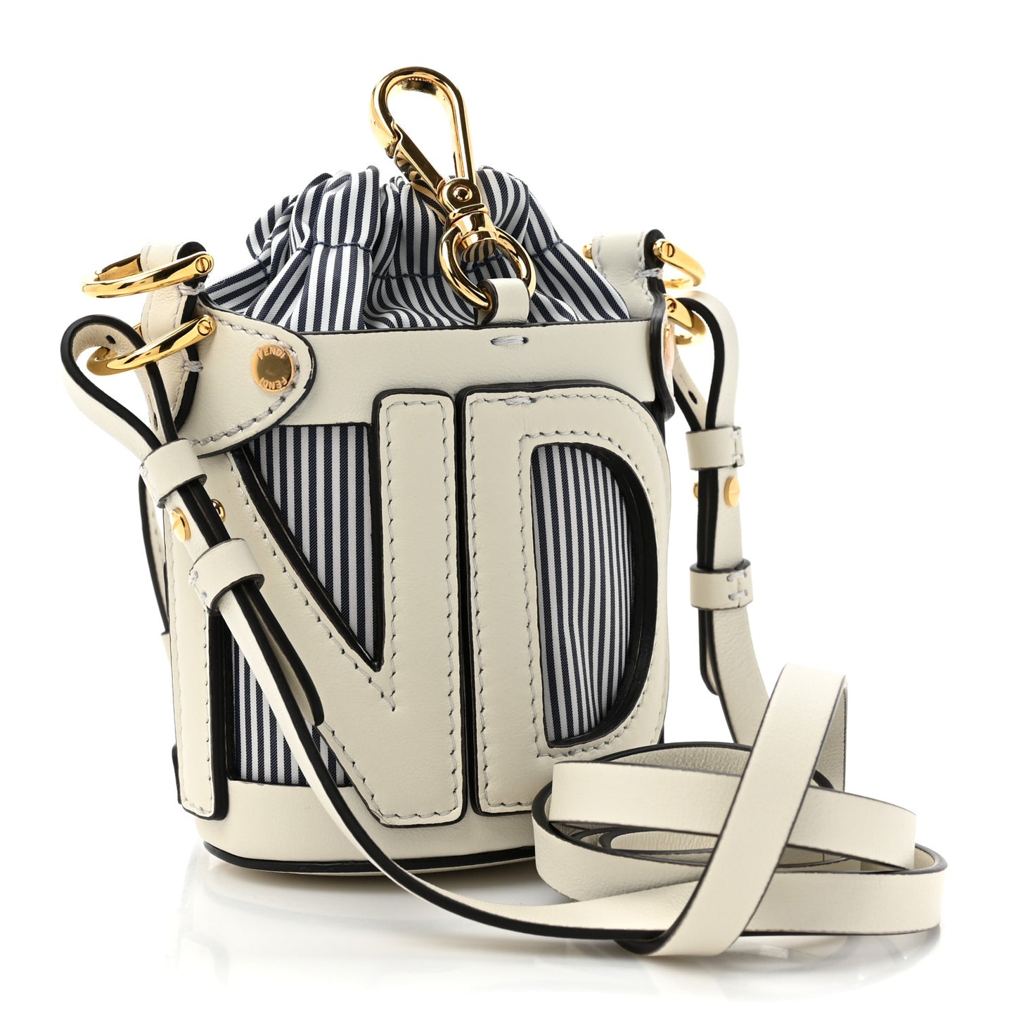 Nylon Vitello King Logo Nano Step Out Bucket Bag White Blue