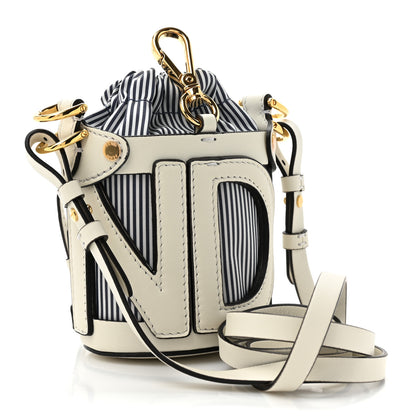 Fendi Nylon Vitello King Logo Nano Step Out Bucket Bag White Blue 3 of 10