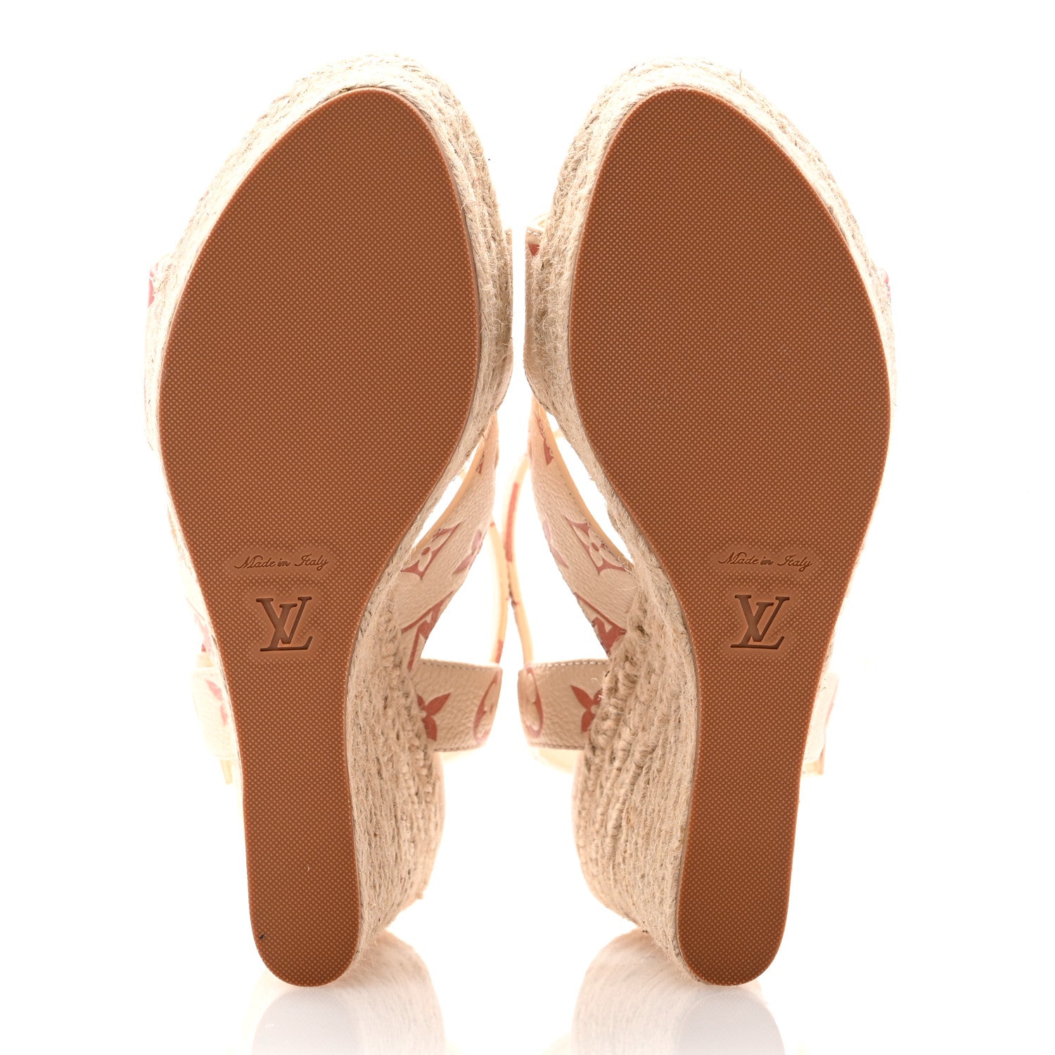 Louis Vuitton Calfskin Monogram Embossed Espadrille Wedge Sandals 39 Creme Bois De Rose 5 of 10