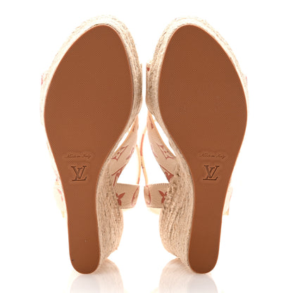 Louis Vuitton Calfskin Monogram Embossed Espadrille Wedge Sandals 39 Creme Bois De Rose 5 of 10