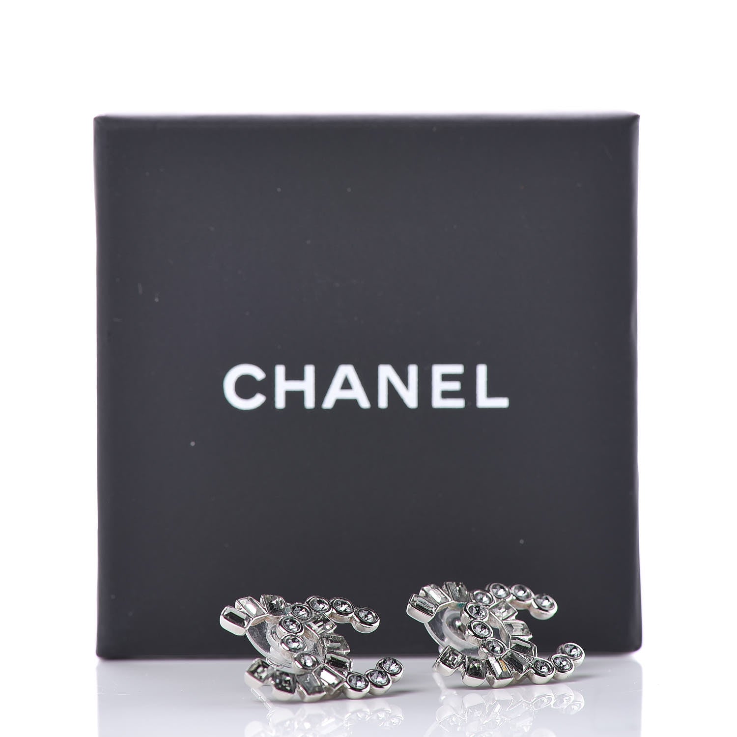 Chanel Baguette Crystal CC Earrings Silver 5 of 5