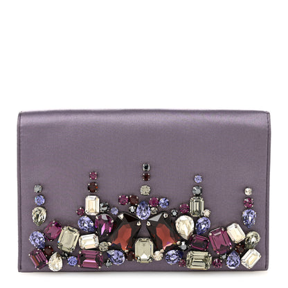 Prada Satin Raso Crystal Embellished Clutch Mirtillo 1 of 10