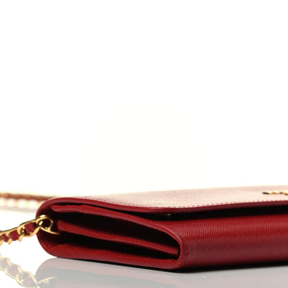 Prada Saffiano Metal Oro Chain Wallet Fuoco 8 of 9