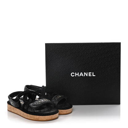 Chanel Cord Lambskin Quilted Logo Sandals 36 Black 16 of 16