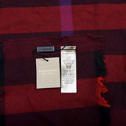 Burberry Wool Cashmere Giant Exploded Check Fringe Scarf Claret 4 of 4