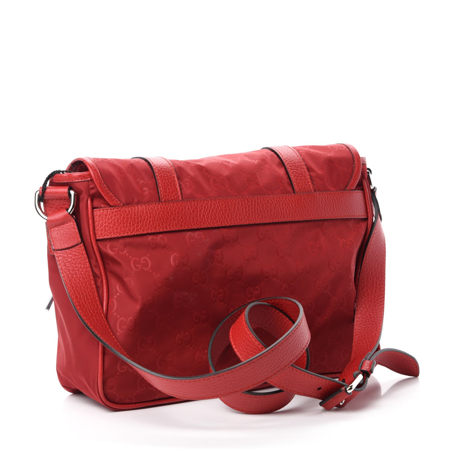 Gucci Nylon Monogram Double Buckle Flap Messenger Bag Vibrant Red 3 of 10