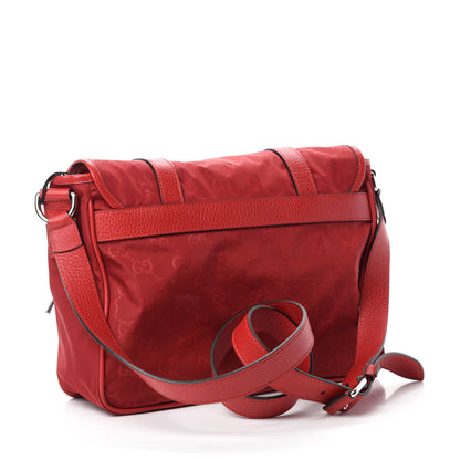 Gucci Nylon Monogram Double Buckle Flap Messenger Bag Vibrant Red 3 of 10