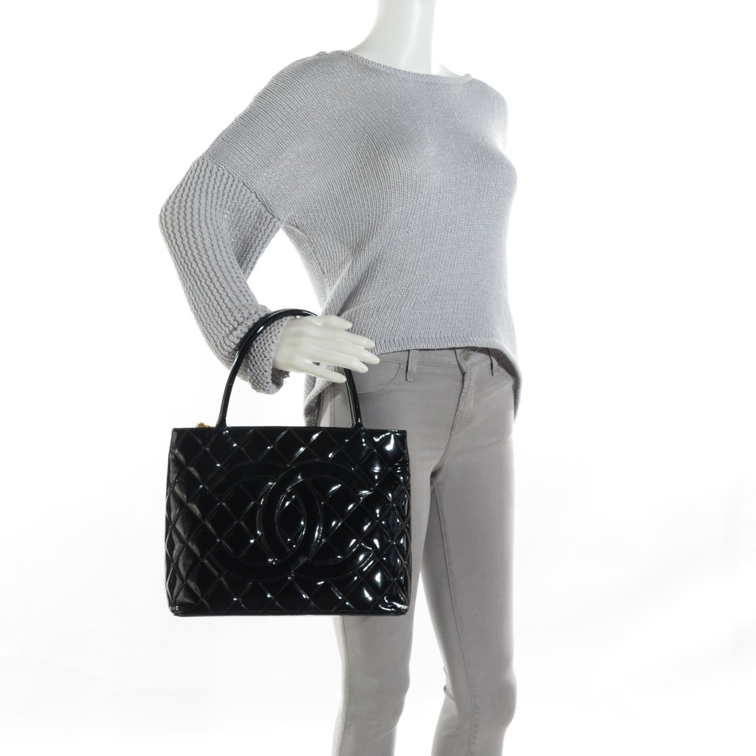 Chanel Patent Medallion Tote Black 2 of 9