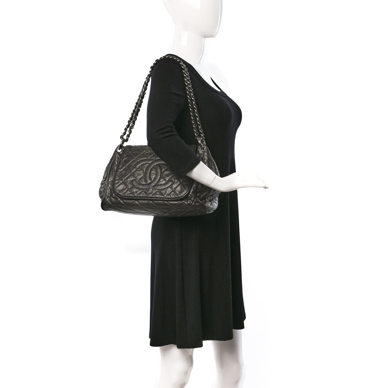 Chanel Metallic Caviar Quilted Timeless Accordion Flap Dark Silver 2 of 14
