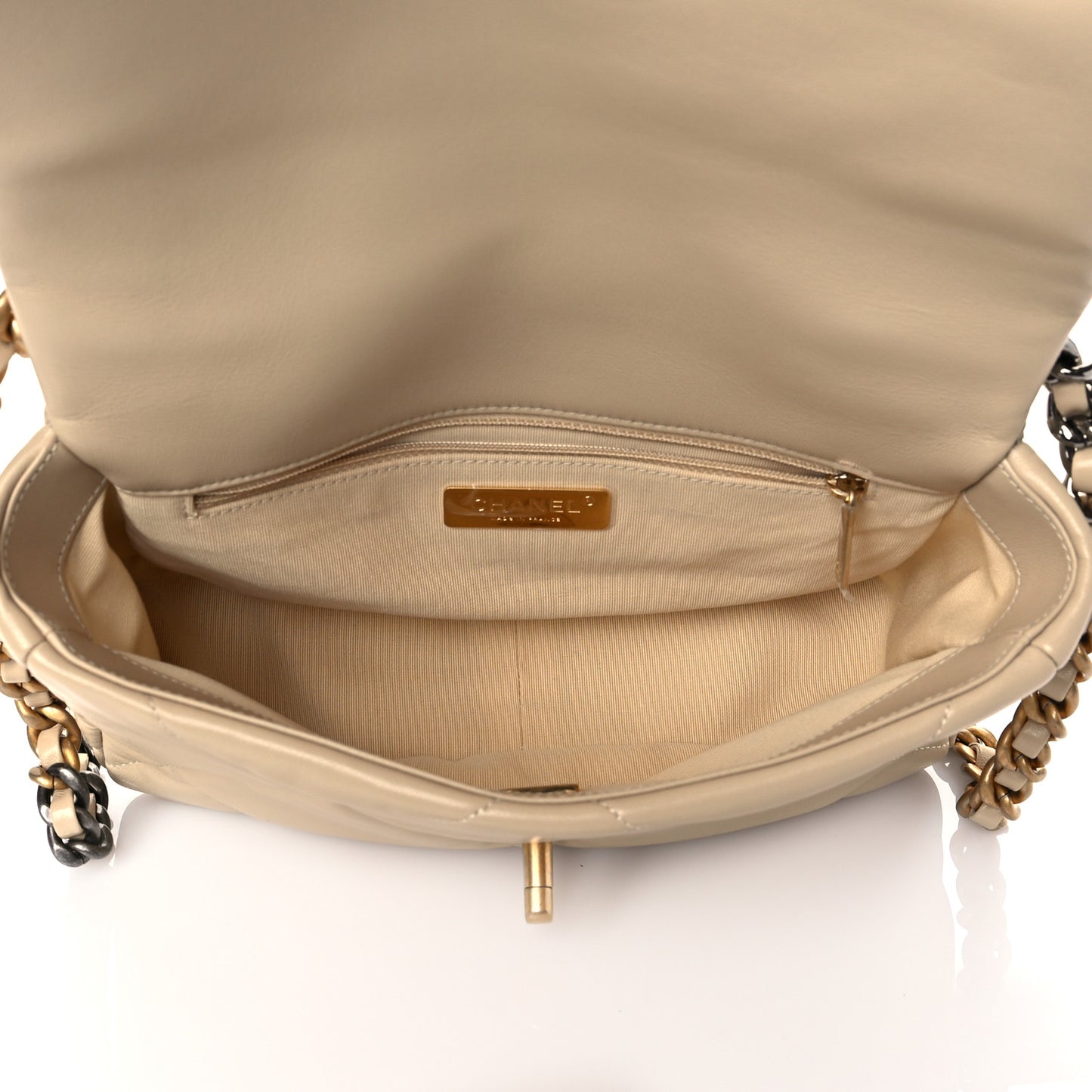 Lambskin Quilted Medium Chanel 19 Flap Beige
