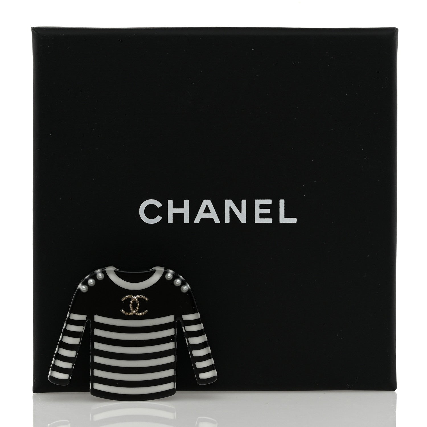 Chanel Resin Sweater CC Brooch Black White 4 of 4
