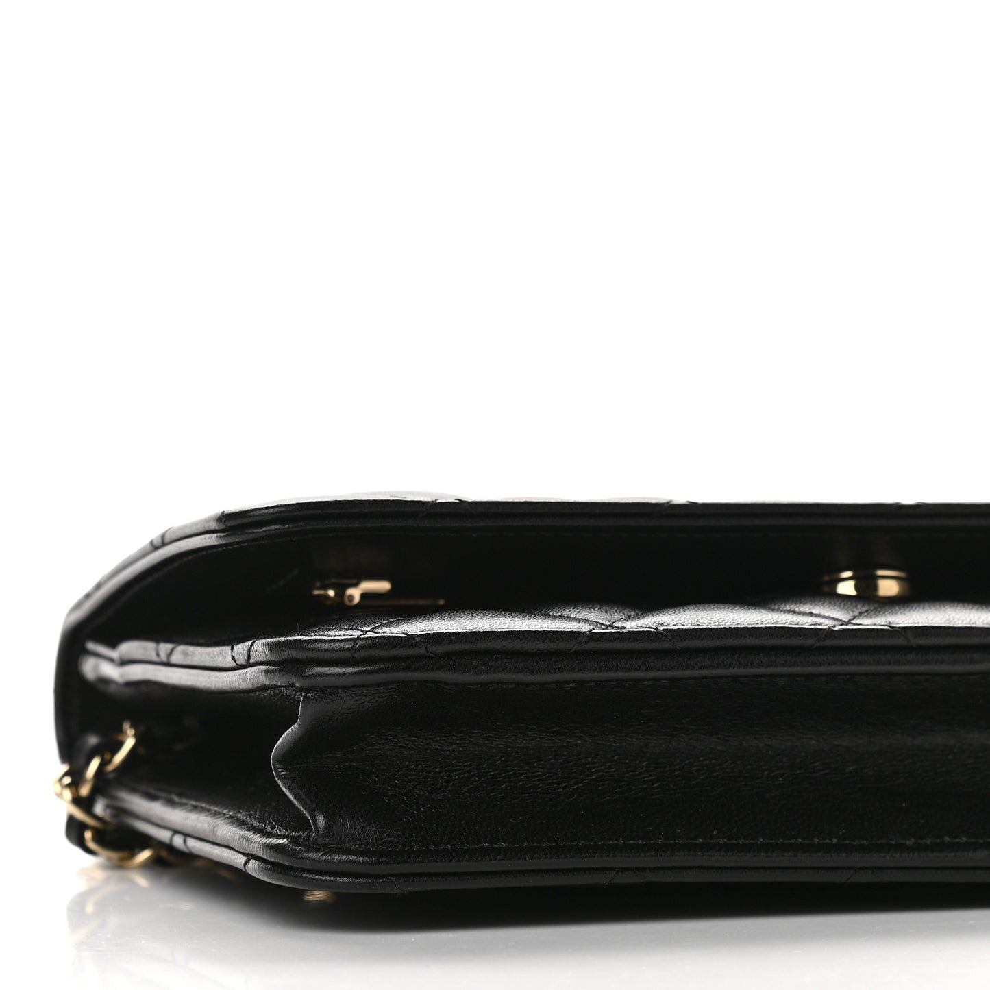Lambskin Quilted Coco Bow Wallet On Chain WOC Black