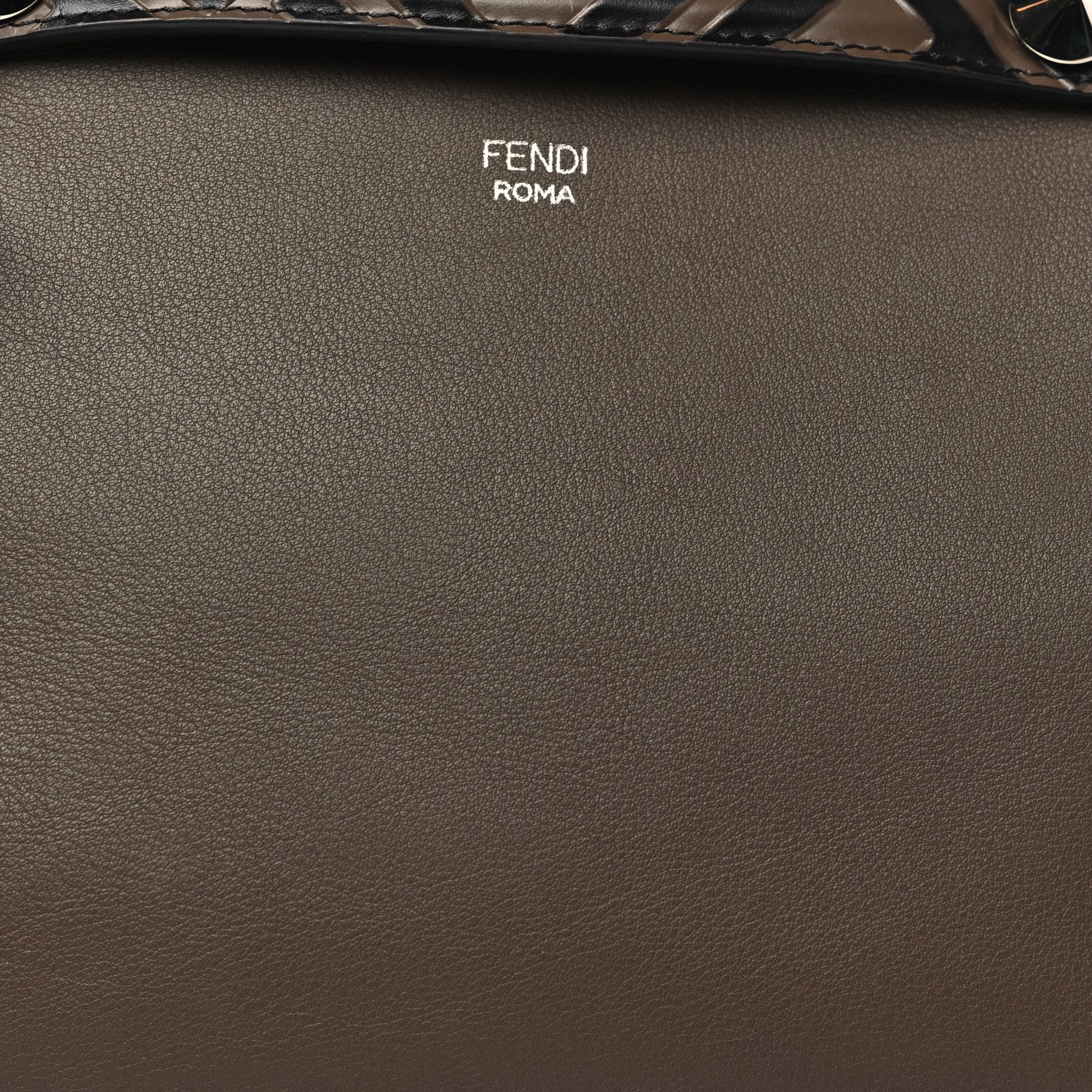 Fendi Vitello Dolce Bi-Color FF 1974 Embossed Medium By The Way Boston Bag Maya Black 9 of 11
