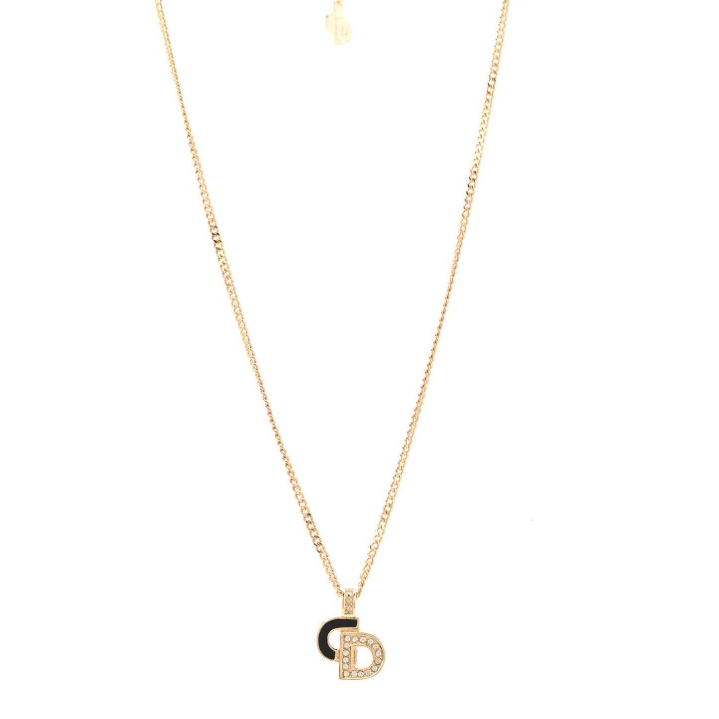 Metal Crystal Enamel CD Necklace Gold Black