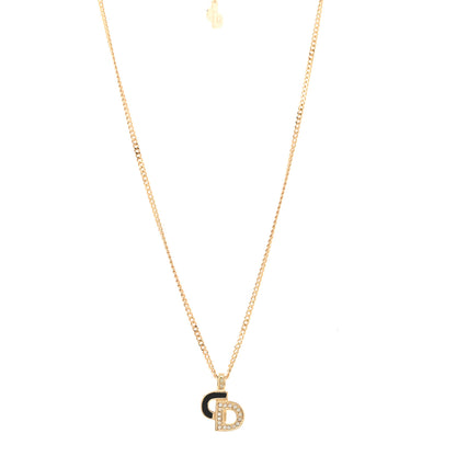 Christian Dior Metal Crystal Enamel CD Necklace Gold Black 1 of 6