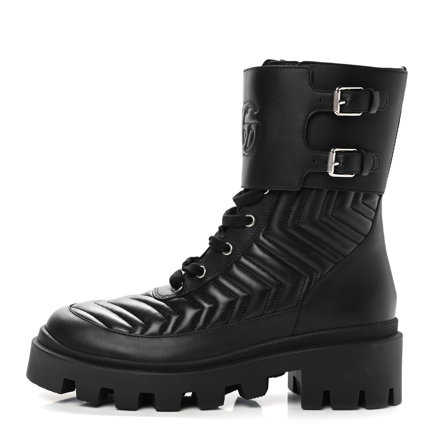 Nappa Frances GG Matelasse Platform Combat Boots 39 Black