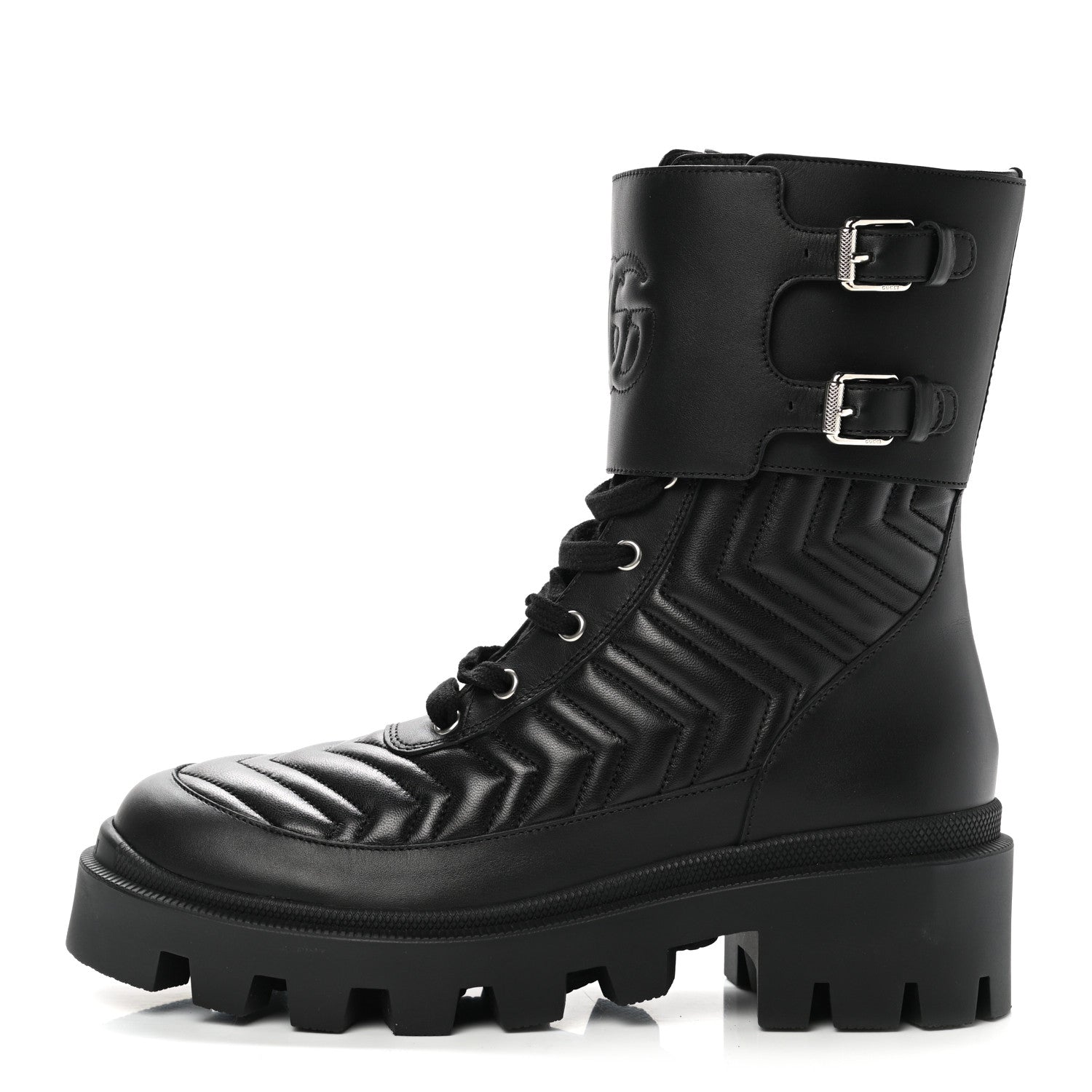 Gucci Nappa Frances GG Matelasse Platform Combat Boots 39 Black 1 of 9