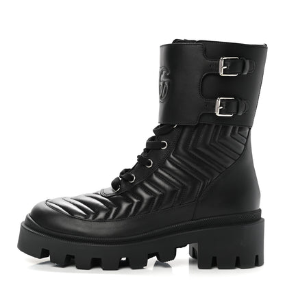 Gucci Nappa Frances GG Matelasse Platform Combat Boots 39 Black 1 of 9