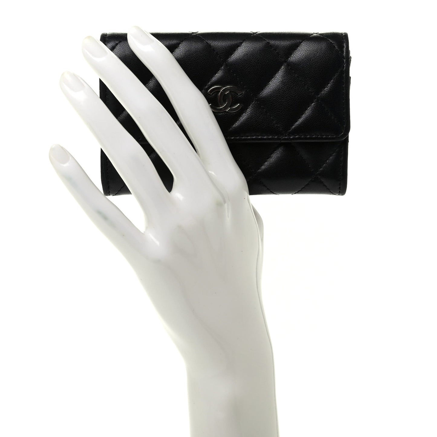 Lambskin Quilted Flap Card Holder Black