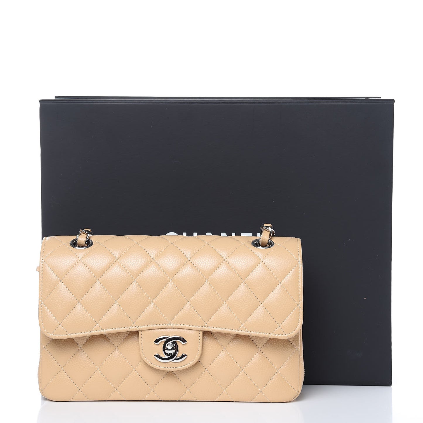 Caviar Quilted Small Double Flap Beige
