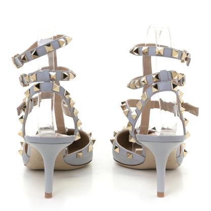 Valentino Garavani Pebbled Calfskin Rockstud Ankle Strap 65mm Pumps 37.5 Pastel Grey 5 of 13