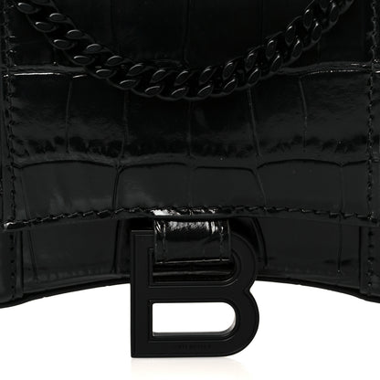 Balenciaga Shiny Calfskin Monochrome Crocodile Embossed Hourglass Chain Bag Black 9 of 11