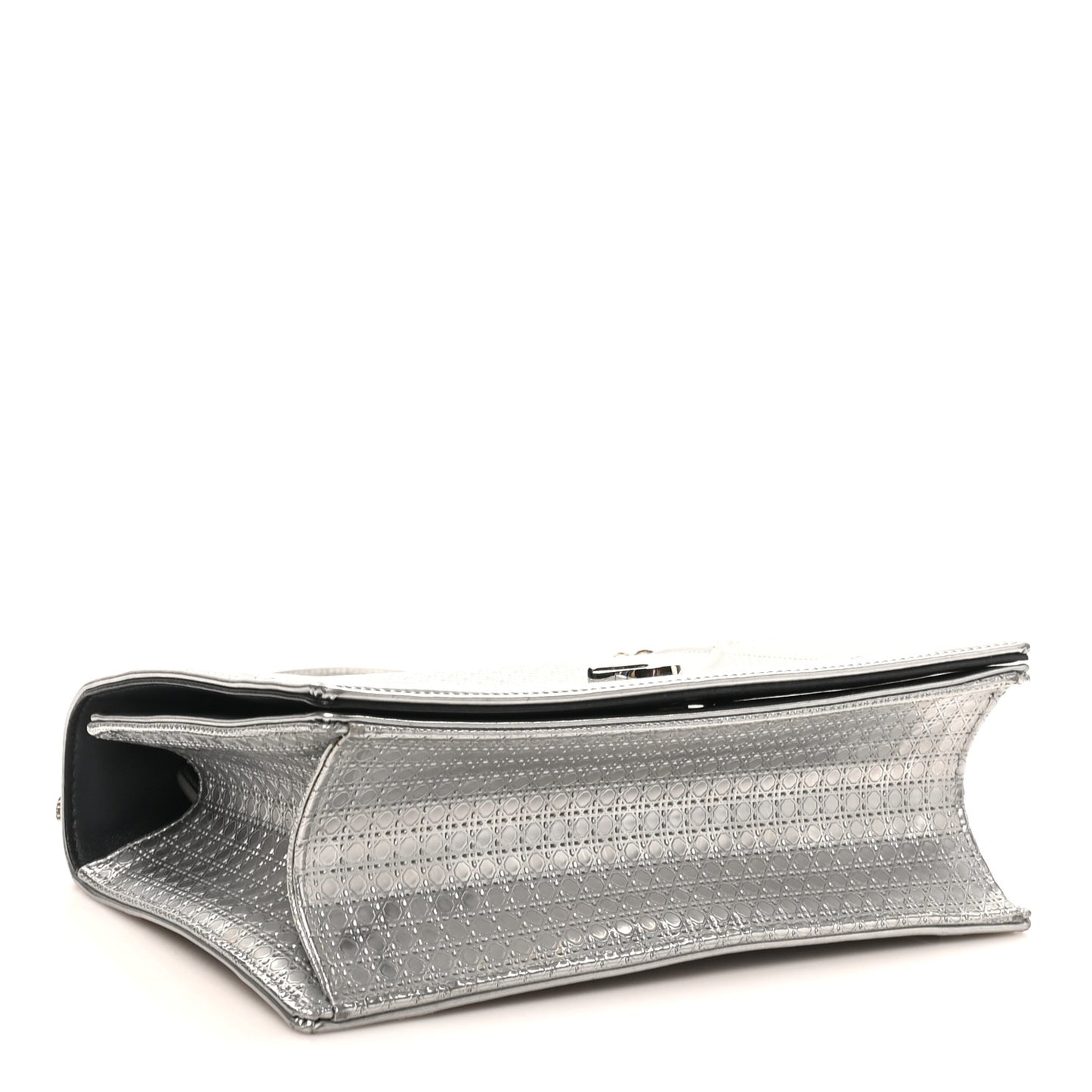 Metallic Patent Micro-Cannage Medium Diorama Flap Bag Silver
