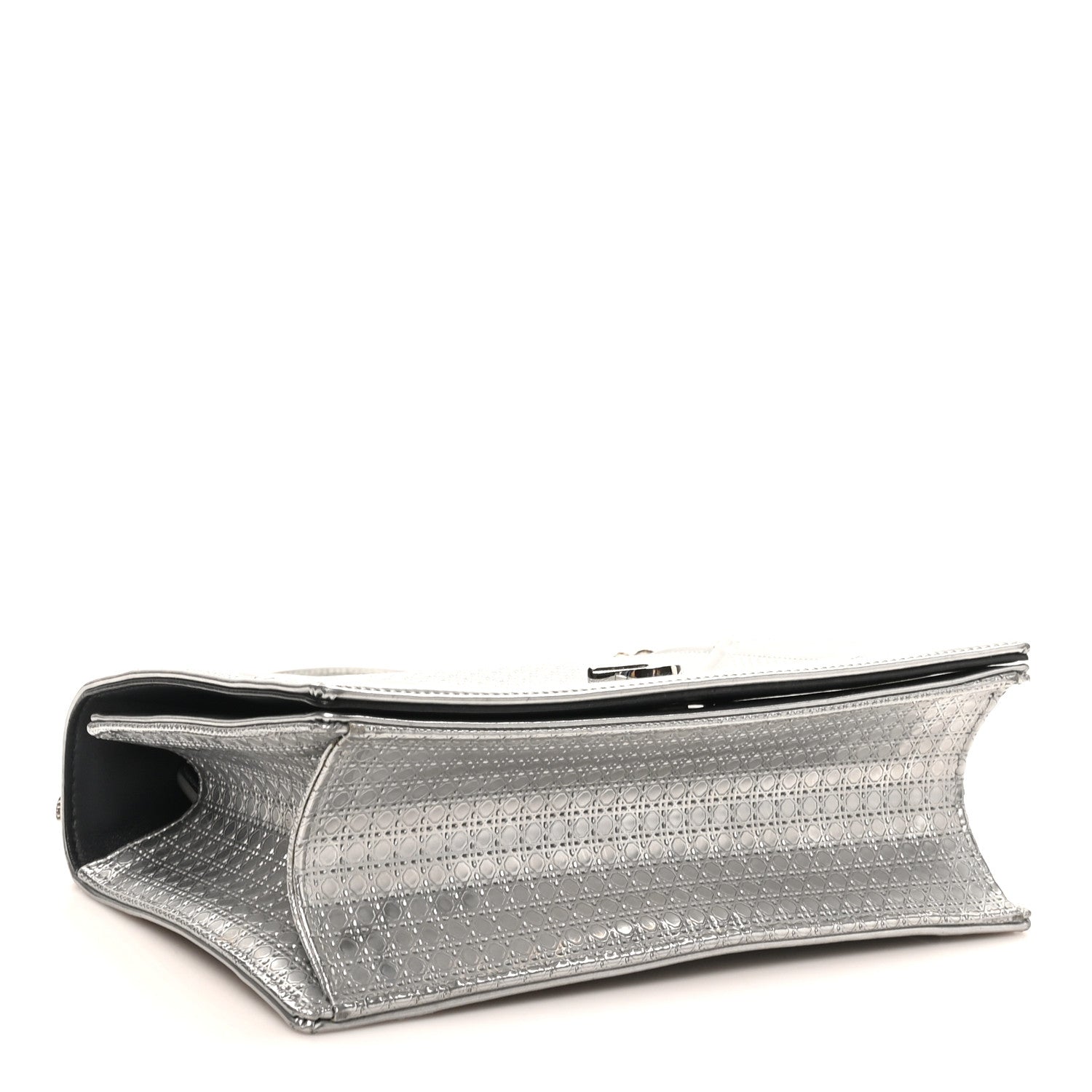 Christian Dior Metallic Patent Micro-Cannage Medium Diorama Flap Bag Silver 4 of 9