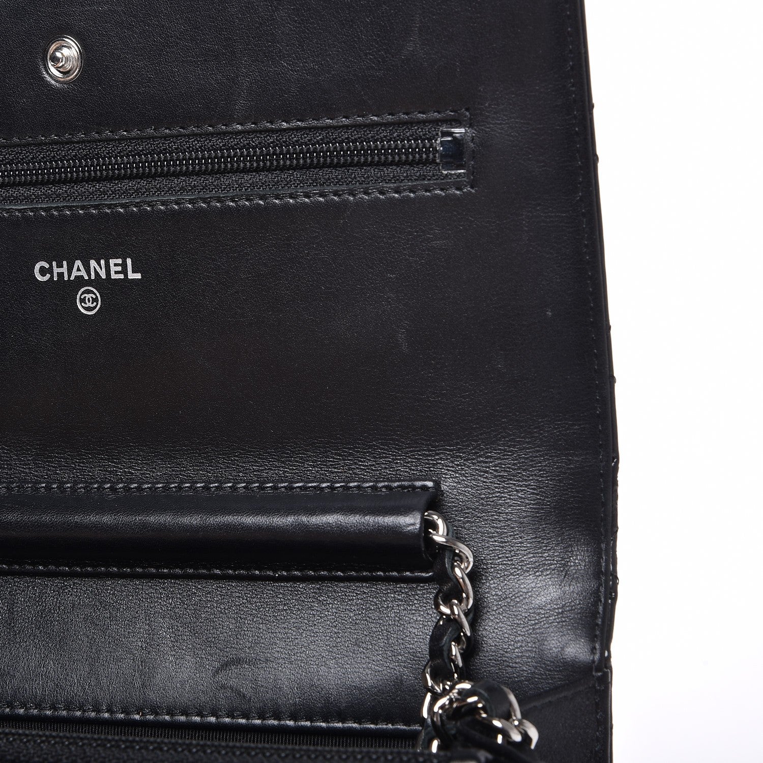 Chanel Striated Patent Quilted Wallet on Chain WOC Black 9 of 11
