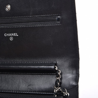 Chanel Striated Patent Quilted Wallet on Chain WOC Black 9 of 11