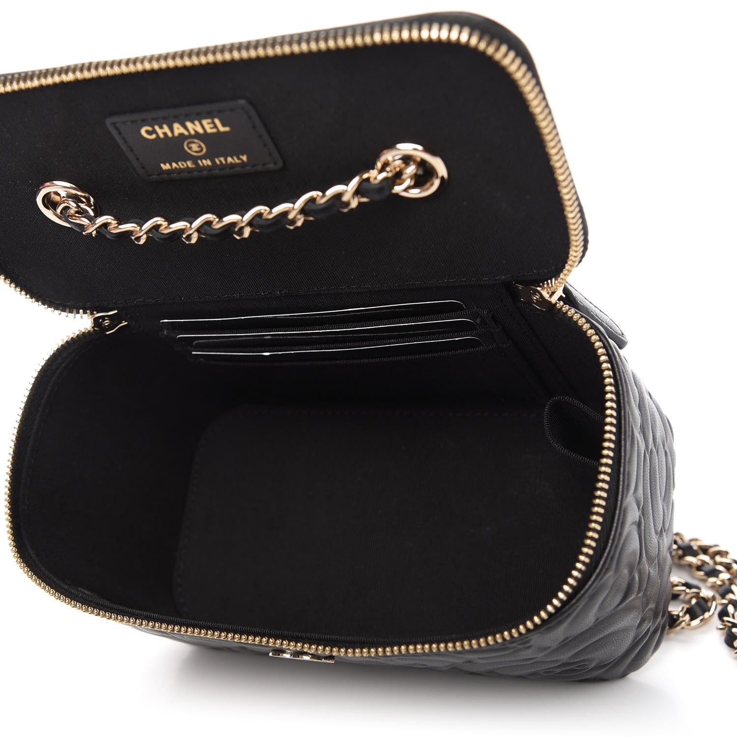 Chanel Lambskin Camellia Embossed Small Vanity Case With Chain Black 5 of 11