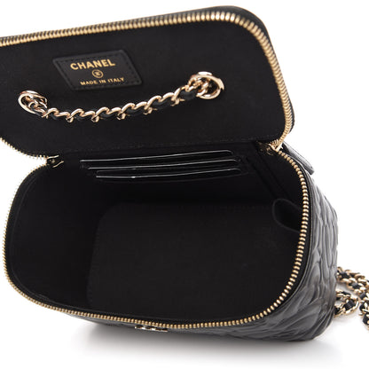 Chanel Lambskin Camellia Embossed Small Vanity Case With Chain Black 5 of 11