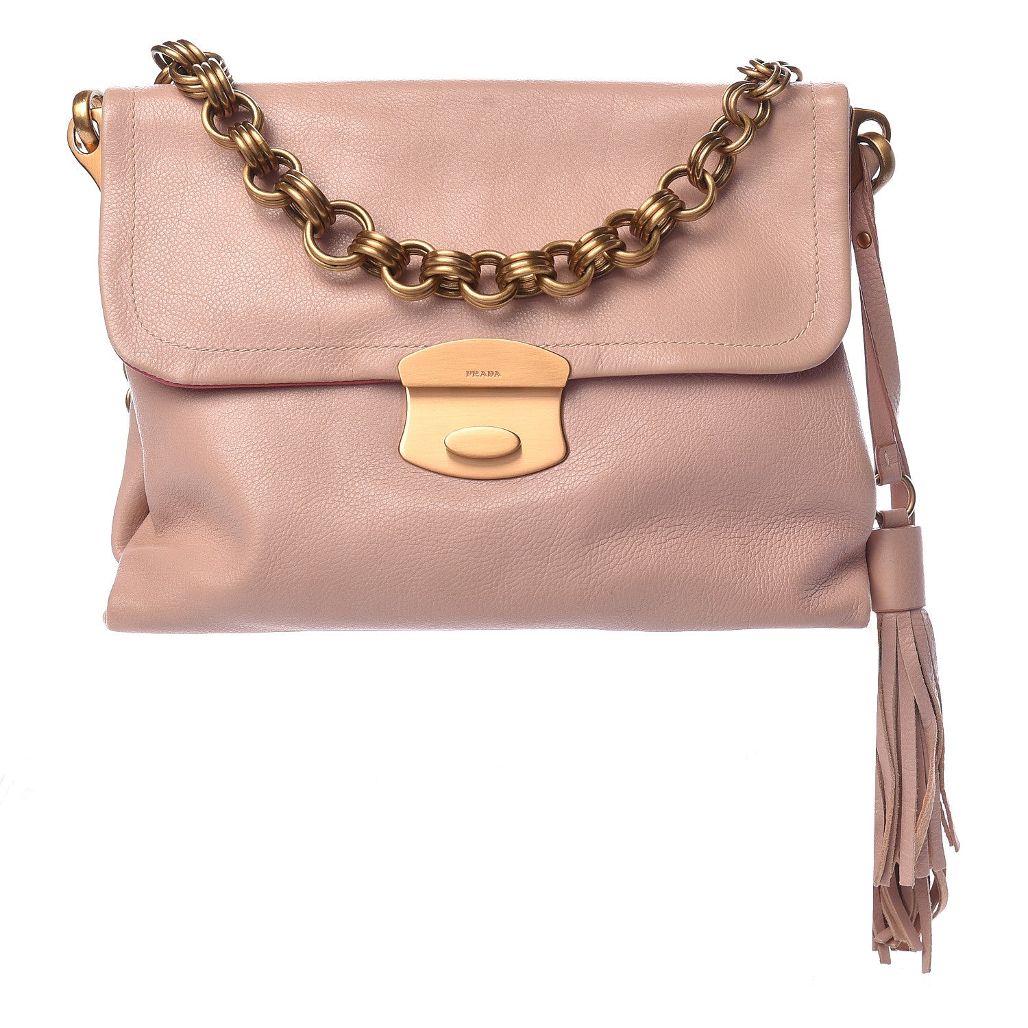Prada Soft Calfskin Detachable Chain Tassel Clutch Pink 1 of 9