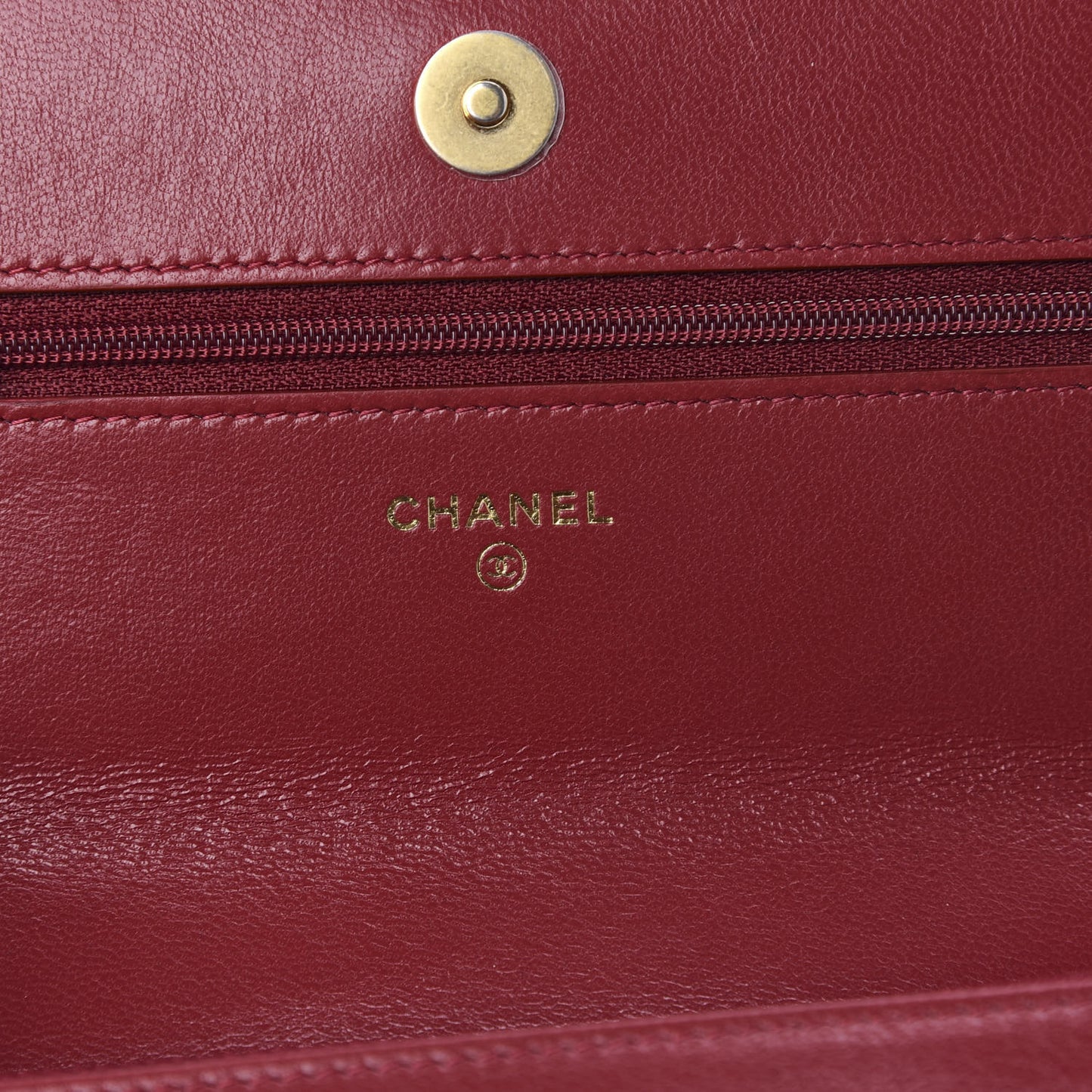 Shiny Goatskin Quilted Chanel 19 Wallet On Chain WOC Red