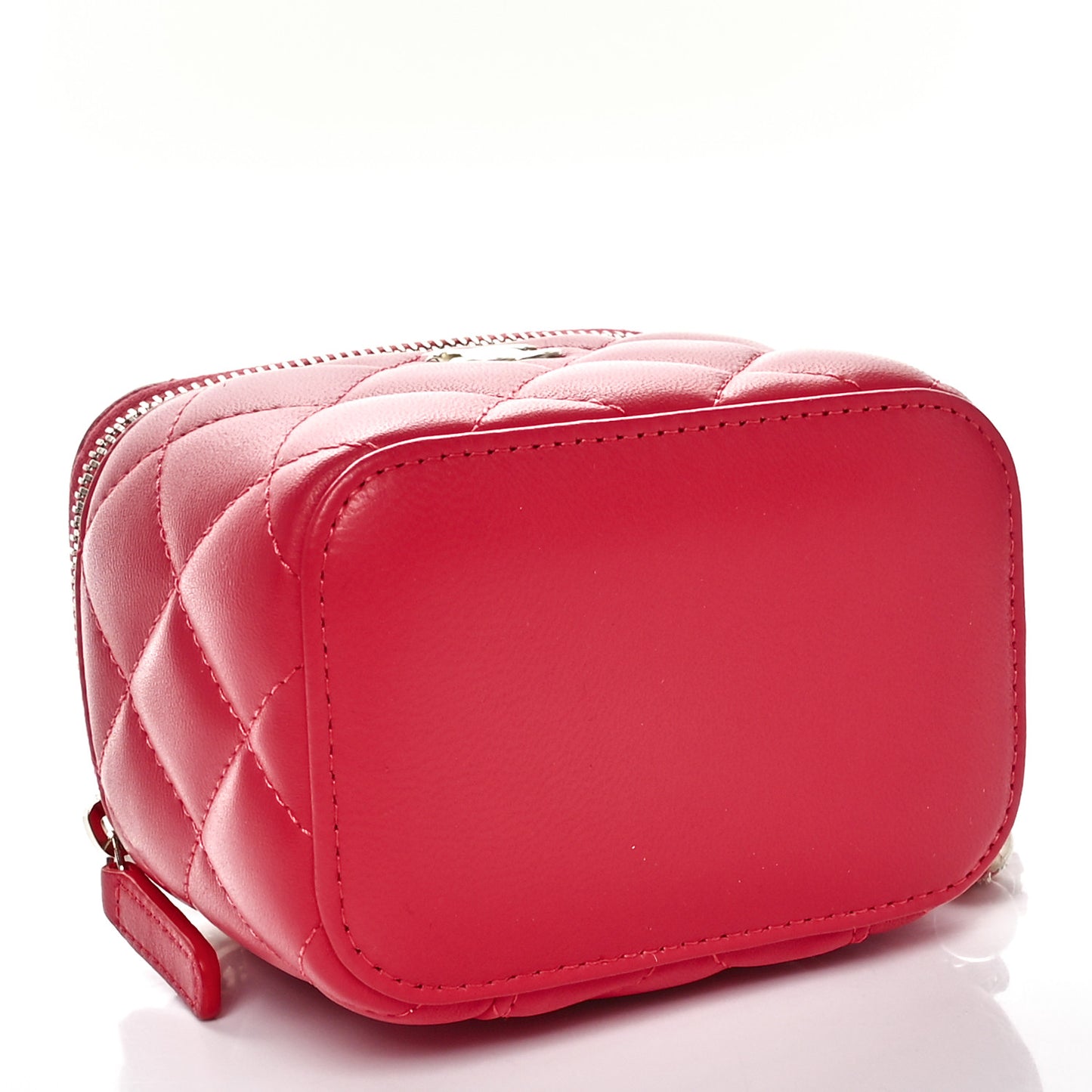 Lambskin Quilted Pearl Crush Mini Vanity Case With Chain Red