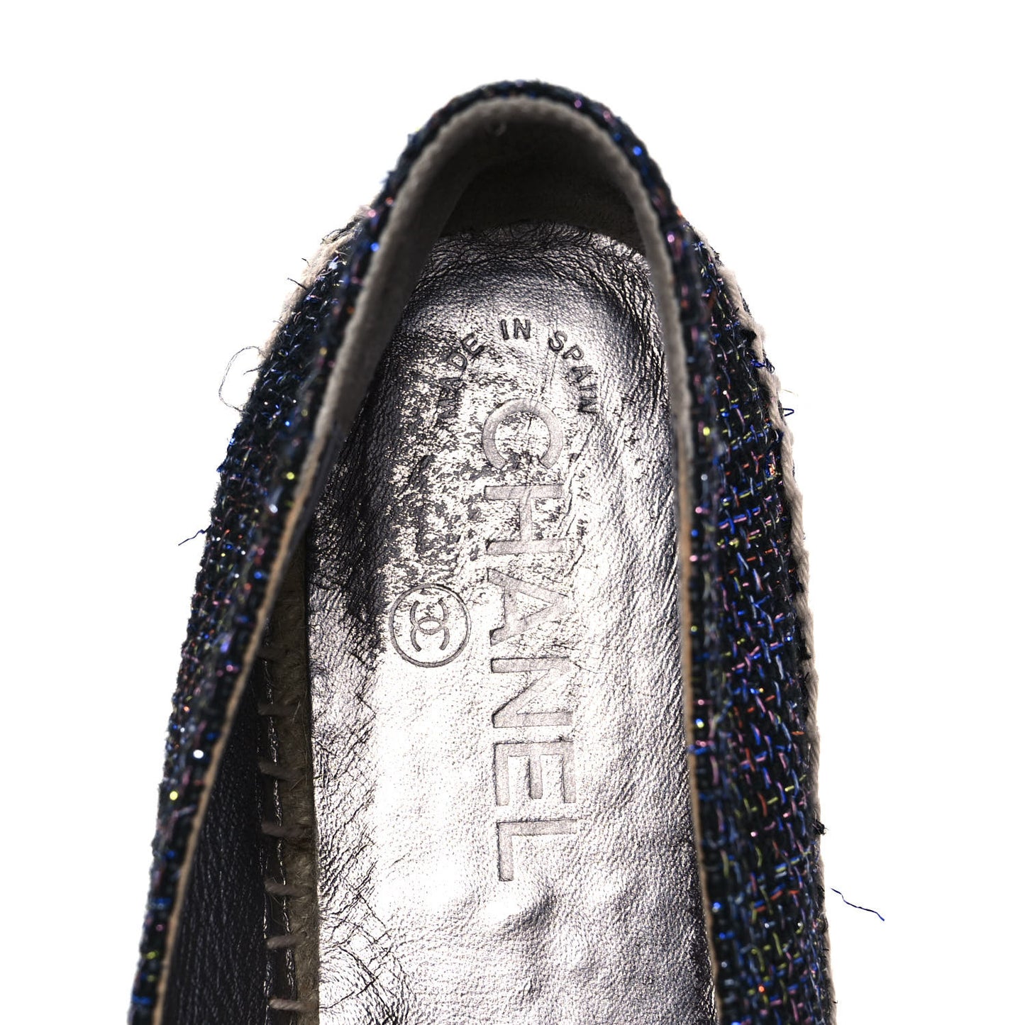 Tweed Patent Goatskin CC Espadrilles 40 Black Pink Yellow Silver