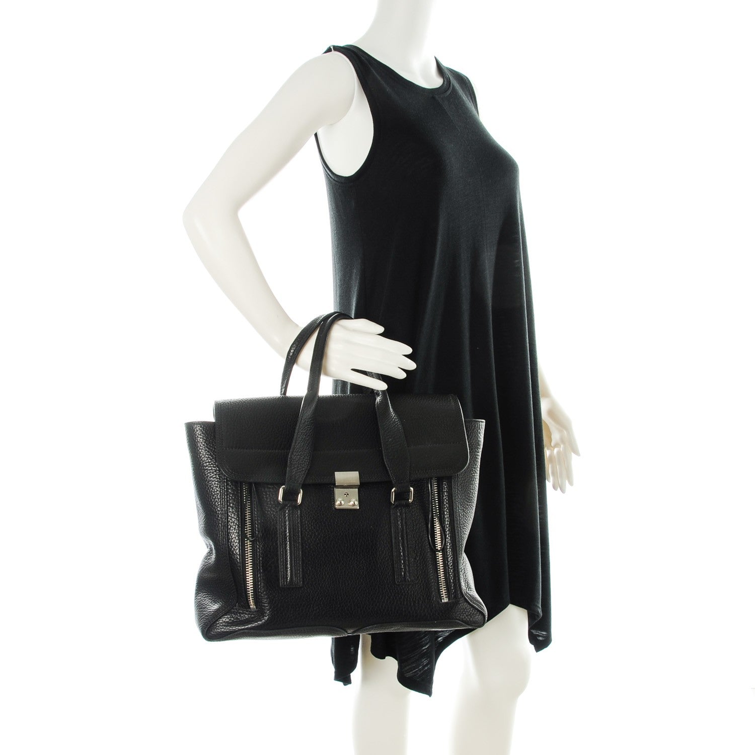 3.1 Phillip Lim 3.1 Textured Calfskin Medium Pashli Satchel Black 2 of 7