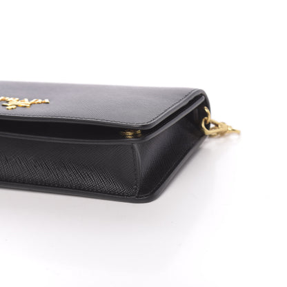 Prada Saffiano Metal Phone Wristlet Crossbody Wallet Black 8 of 9