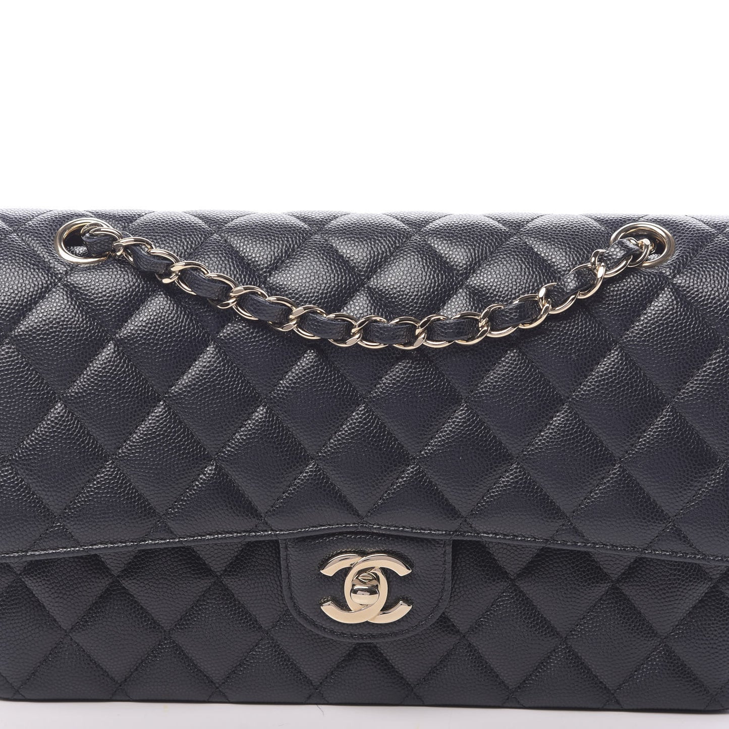 Caviar Quilted Medium Double Flap Navy