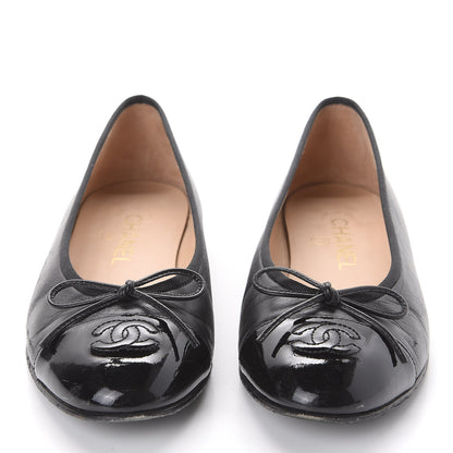 Chanel Lambskin Patent Cap Toe Ballerina Flats 37.5 Black 2 of 10