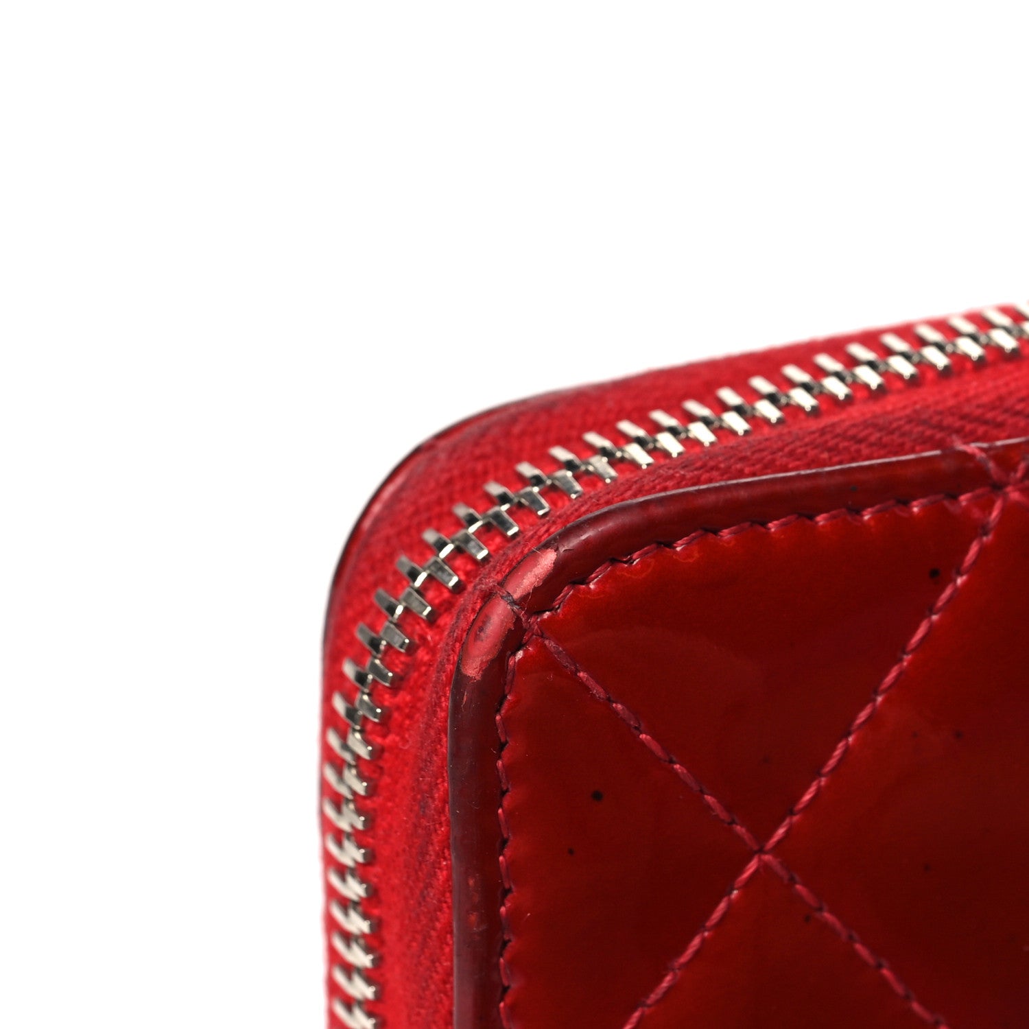 Chanel Patent Quilted Brilliant Zip Around Wallet Red 1743472