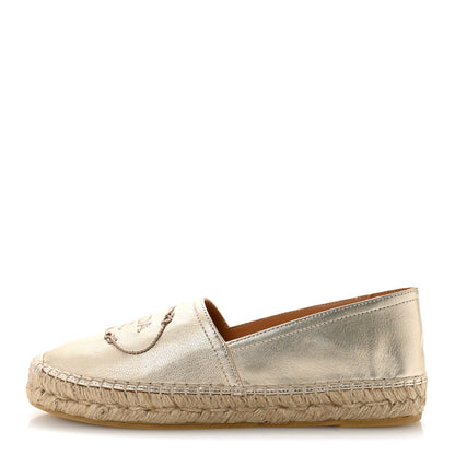 Prada Metallic Nappa Embroidered Logo 20mm Espadrilles 37 Platino 1 of 10