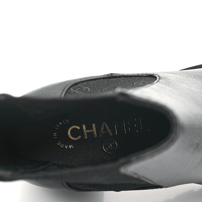 Chanel Calfskin Patent Cap Toe CC Short Boots 37 Black 7 of 8